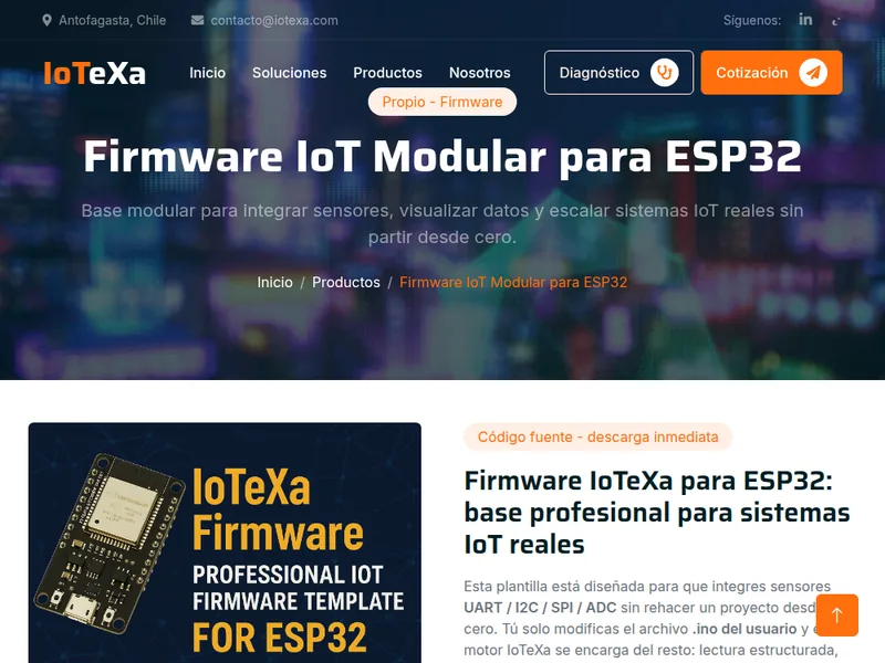 P&aacute;gina del Firmware IoT modular para ESP32