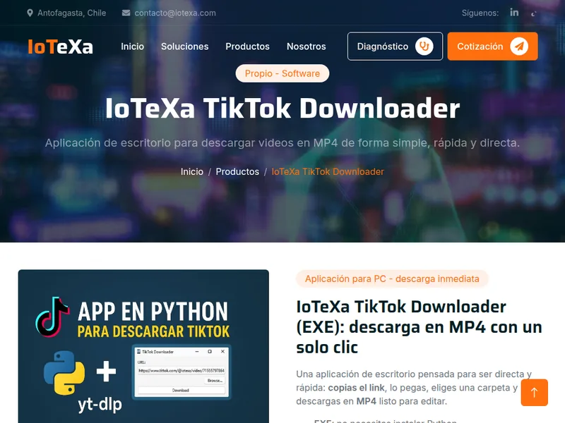 P&aacute;gina de IoTeXa TikTok Downloader
